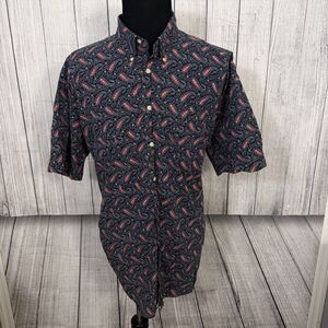 VTG BD Baggies Men's XXL Blue Paisley Cotton Short Sleeve Button-Front Shirt